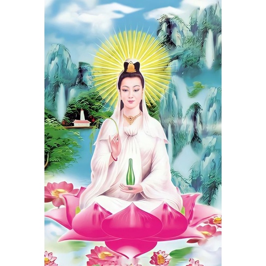 Poster cetak Dewi Kwan Im, lukisan cantik Dewi Kawan Im, untuk dekorasi ruangan dan hiasan dinding.