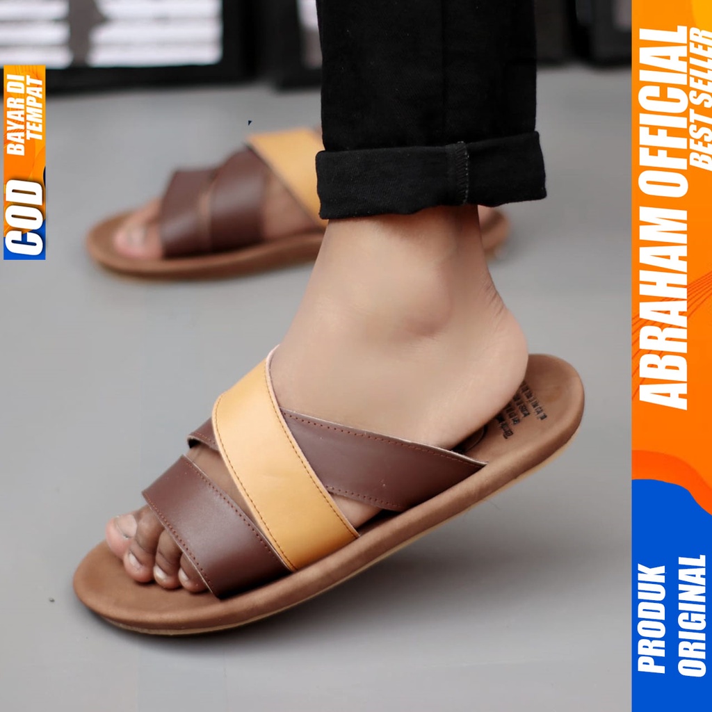 Sandal Slide Pria Kulit Asli Original Abraham TAIM