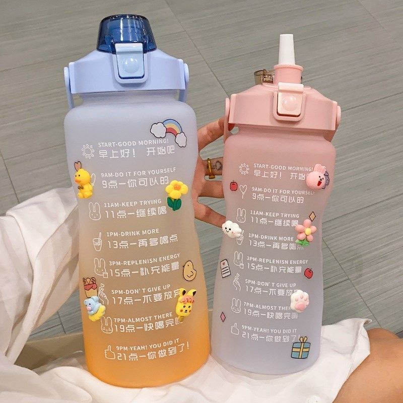 Botol Minum 2 Liter 2000ML Korea VIRAL Botol Motivasi Dengan Stiker Gratis