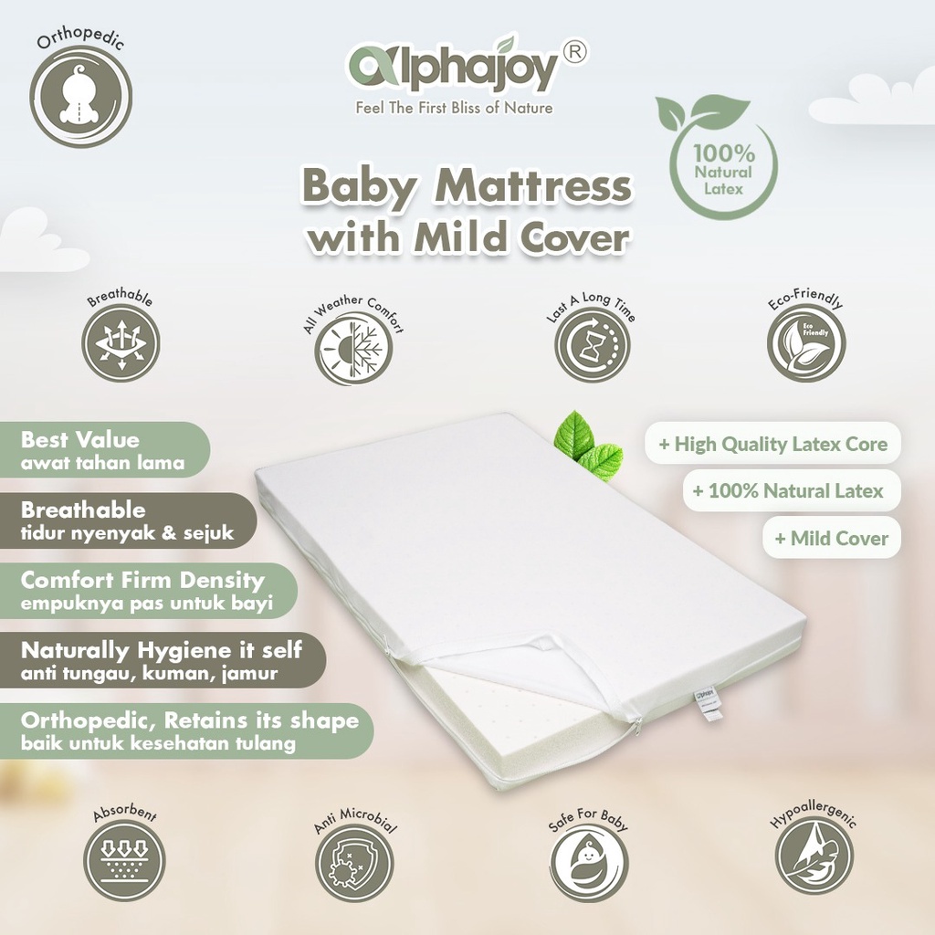 ALPHAJOY KUBEE MATTRESS 87X52X6CM 100% NATURAL LATEX WITH MILD COVER