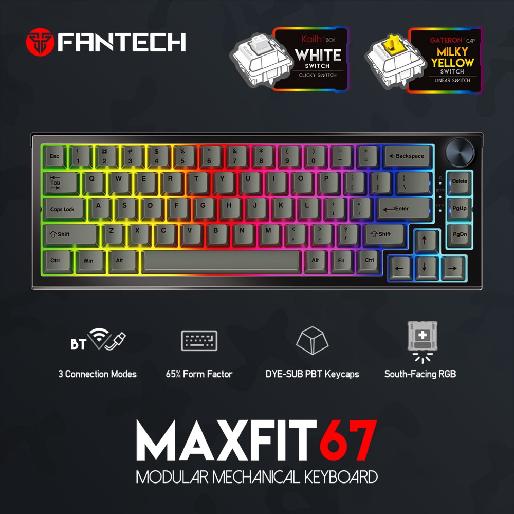 Keyboard Fantech MK858 Maxfit67 65% Wireless Mechanical RGB - BLACK