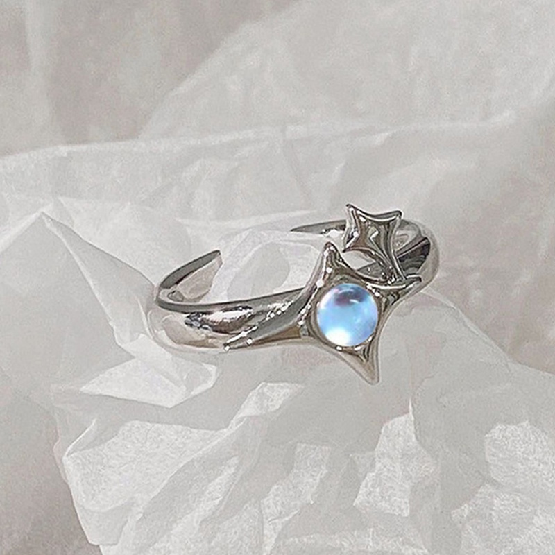 Tidak Teratur Cross Star Opal Rings Batu Bintang Cincin Untuk Wanita Pria Pasangan Rings Moonstone Geometris Egirl Ring Unisex Jewelry