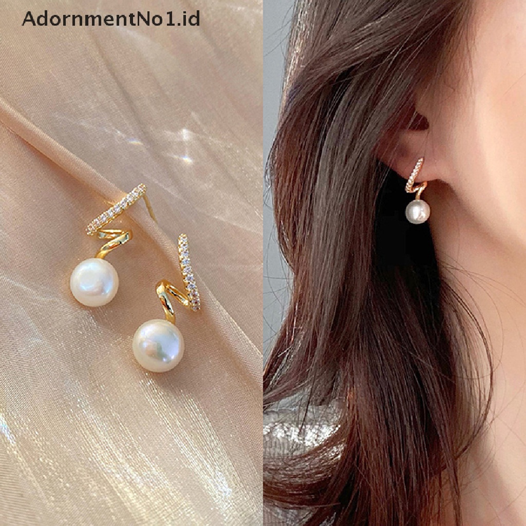 [AdornmentNo1] 1pasang Ins Gaya Korea Bersinar Fashion Anting Mutiara Wanita Berlian Imitasi Anting Mutiara Perhiasan Sederhana Earrings Ladies Decoration [ID]