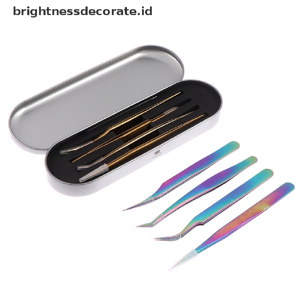 [Birth] 4pcs Set Pinset Ekstensi Bulu Mata Profesional Chameleon Tweezer Kit [ID]