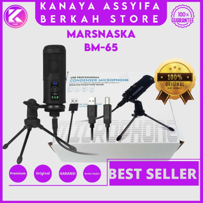 Marsnaska Microphone Condenser USB DJ Live Recording with Stand - BM-65