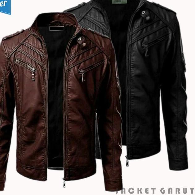 GAP1-2<A Jaket Pria Motor Kulit Sintetis PU Leather Pria Boy Anak Jalanan Full Warna 423