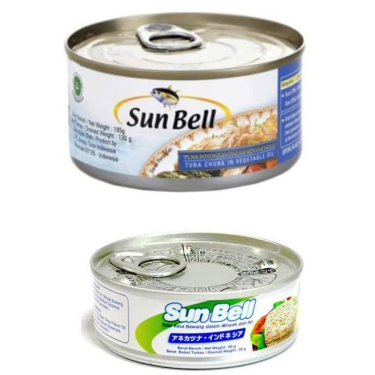 

Tuna dalam kaleng SUNBELL 185 g dan KATSUO 70g