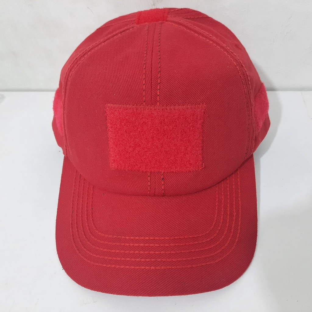 Topi Baseball Merah Canvas Velcro Perekat / Topi Merah Pemadam Damkar