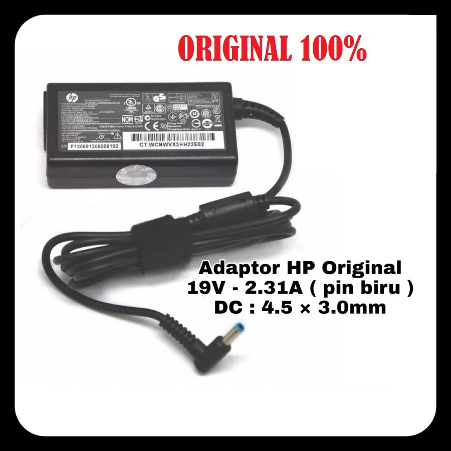 Adaptor Charger Laptop HP 19V- 2.31A JACK BIRU ORIGINAL100%