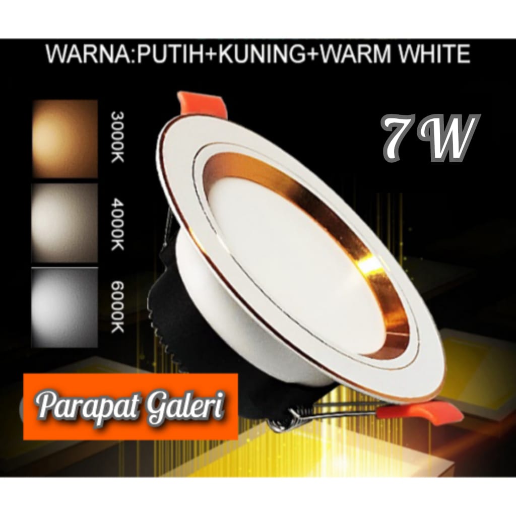 Lampu LED DownLight 3 warna White - Yellow - WamWhite 220V Lampu Indoor / Ruang Tamu Cover List Gold &amp; Silver