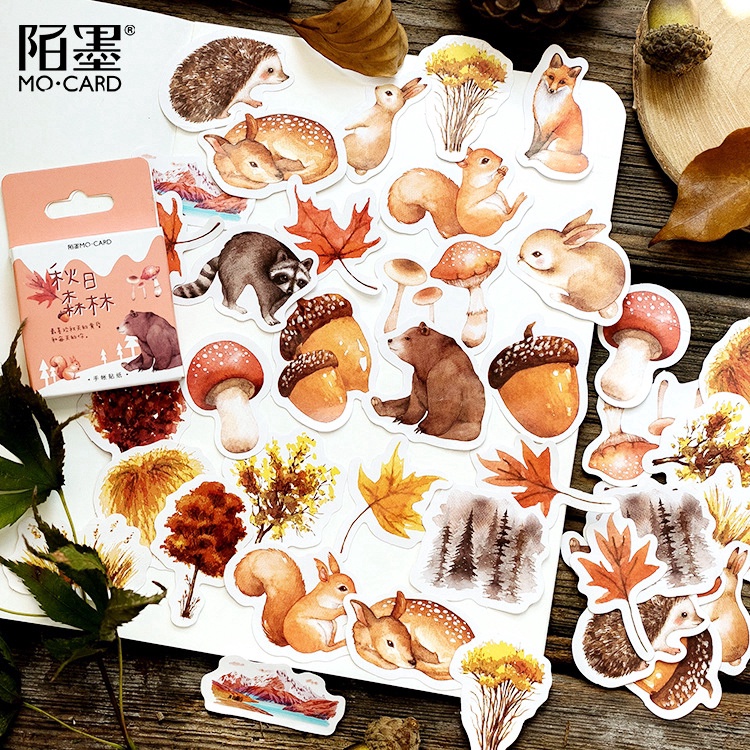 

45Pcs Stiker Motif Hutan Musim Gugur untuk Scrapbook / Jurnal / Diary