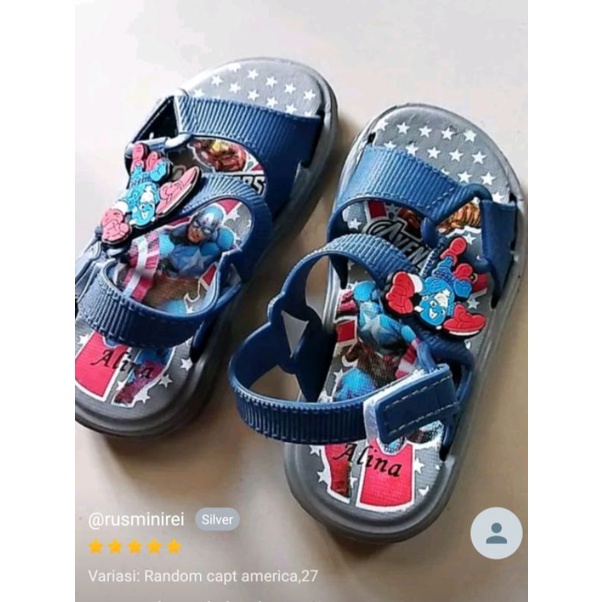 Sandal gunung anak real picture Captain America dan Spiderman uk 24-35