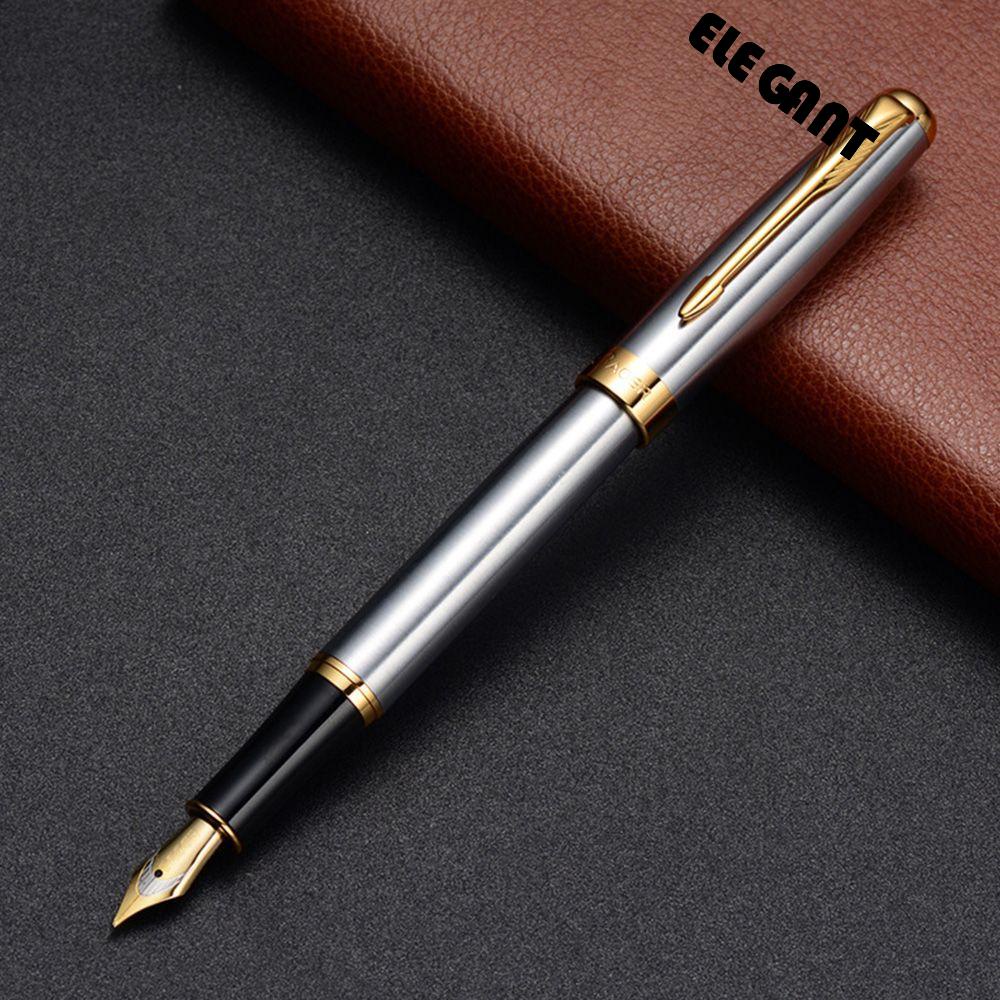 ELEGANT Classic Fountain Pen Medium Trim M Writing Supplies Silver Stainless Steel Business Golden Nib/Multicolor