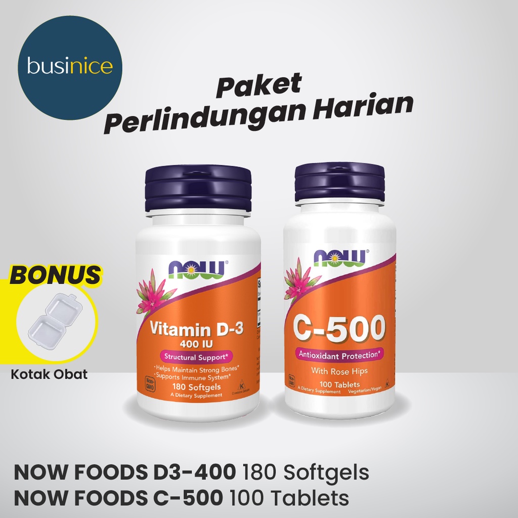 NOW FOODS Paket Perlindungan Harian D 3 400 IU &amp; C 500