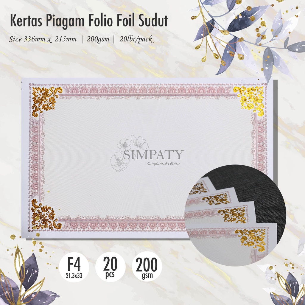 

Blanko / Kertas Piagam Sertifikat Folio Simpaty Foil Emas Sudut Mewah JunDW