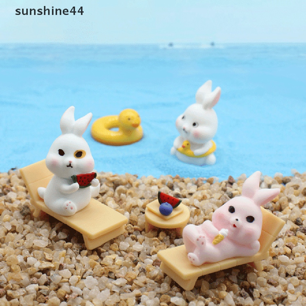 Sunshine 1Pc Lucu Kartun Pantai Kelinci Lanskap Mikro DIY Resin Berkebun Aksesoris.