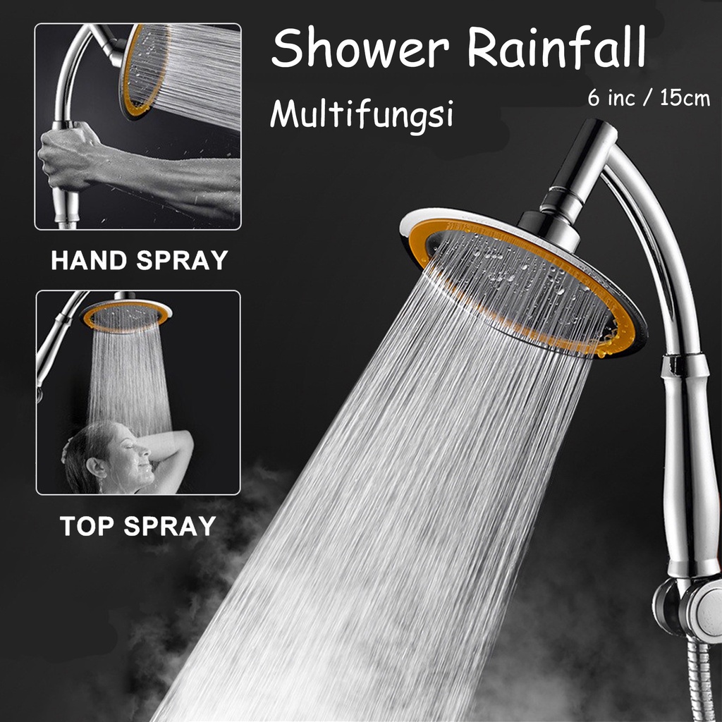 (SerbaSerbi)Kepala Shower Besar Bulat Rainfall 6&quot; Shower Tanpa Bobok