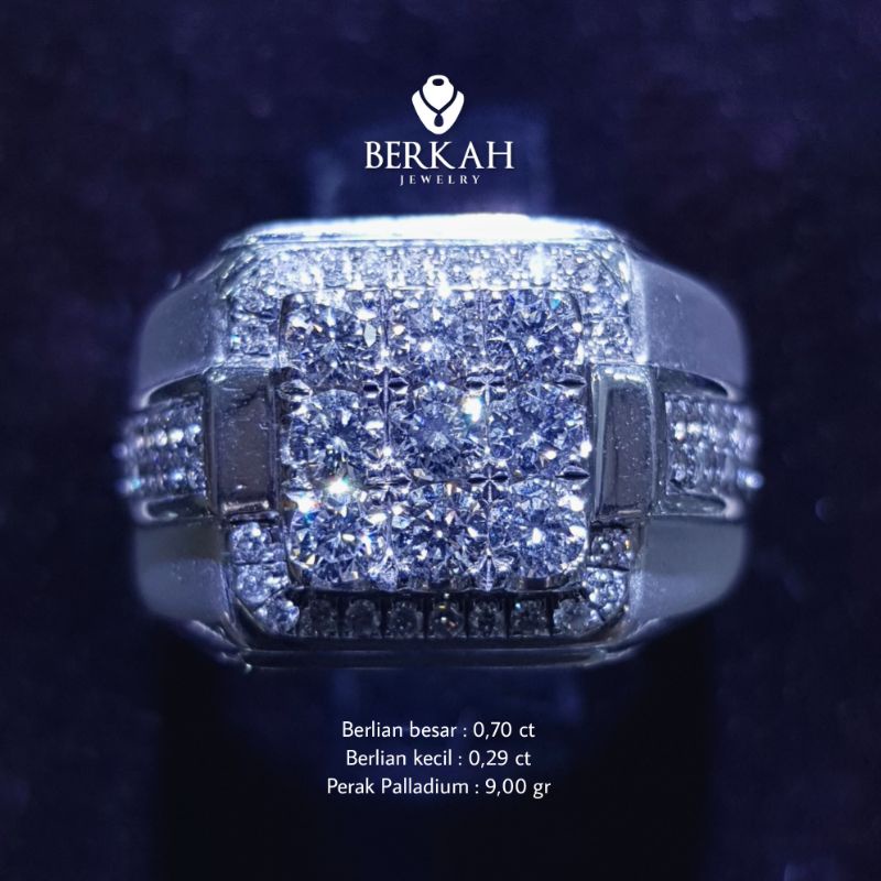 Cincin Pria Lelaki Perak Palladium Berlian Asli Natural Diamond Bersertifikat