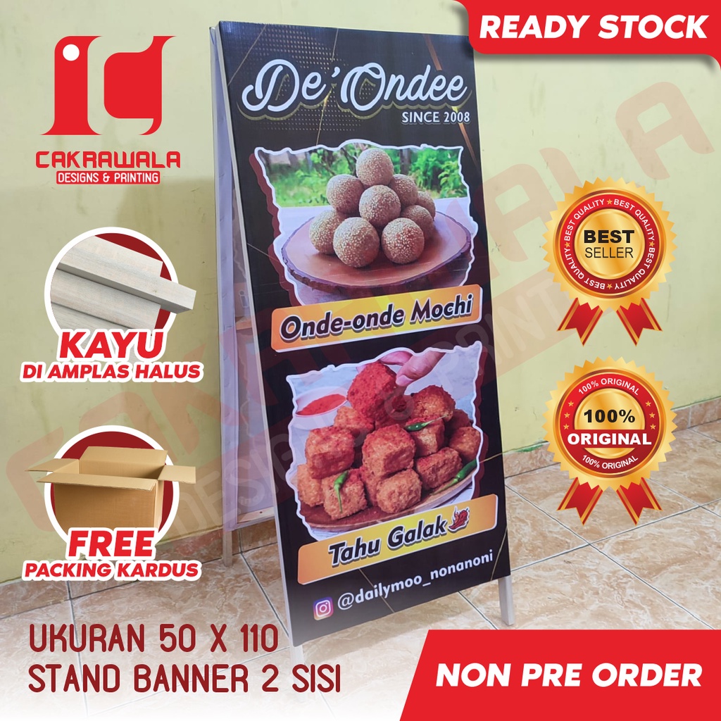 STAND BANNER KAYU 50 X 110 - STANDING BANNER KAYU JUALAN ONDE-ONDE - SEGITIGA BANNER KAYU - SEGITIGA