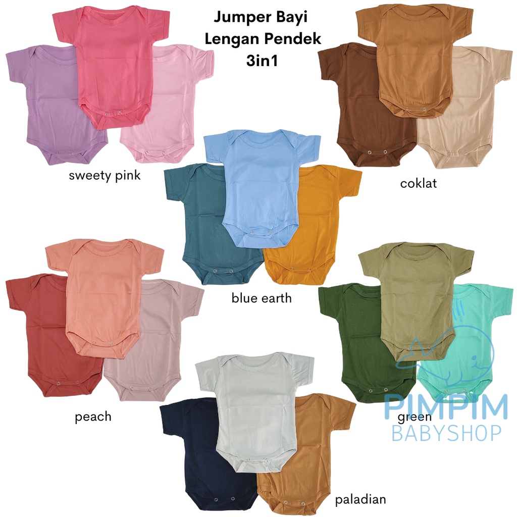 3 Pcs Jumper Bayi Bodysuit Romper Bayi Polos Size Newborn 100% Cotton Baju Bayi Jumpsuit Bayi Laki laki dan Perempuan