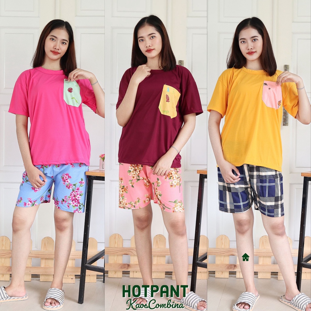 IZANY Piyama Dewasa Hotpant / HP Kaos Size L new arrivial Celana Saten Apple