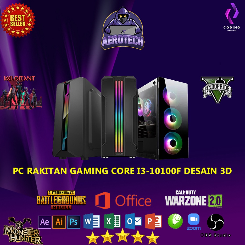 NEW PC RAKITAN GAMING Intel CORE i3 10100F I VGA 8 GB I RAM 8 GB I SSD 256 GB LED 24 INCH FULLSET