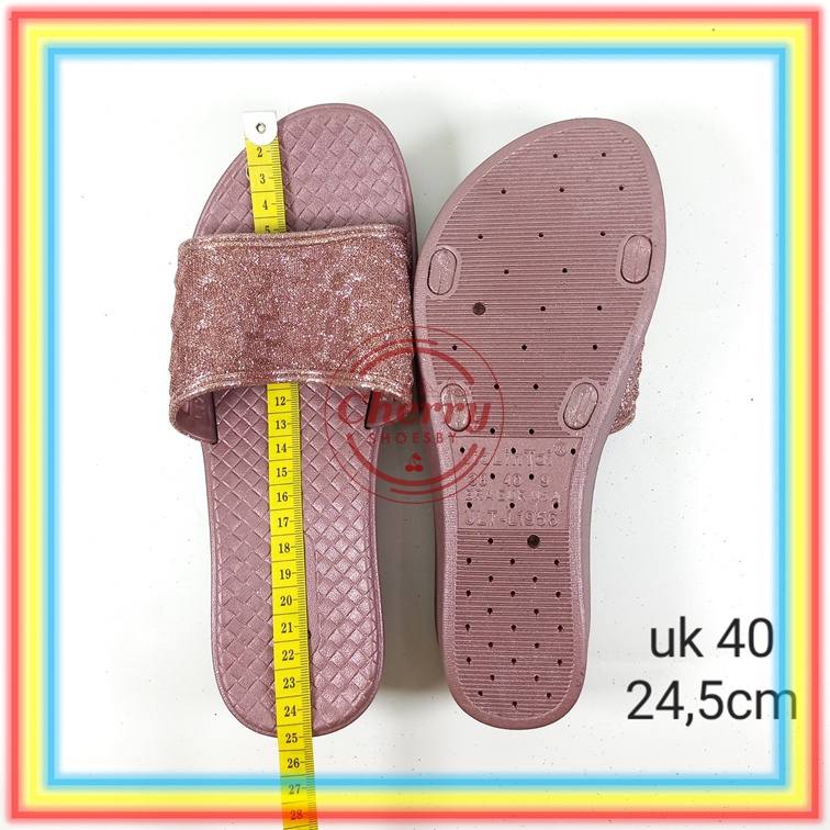 L1956A1 Sandal Selop Wedges Wanita Gliter Glanzton Sendal Slop Cewek Glitter Motif Kotak Glanzton