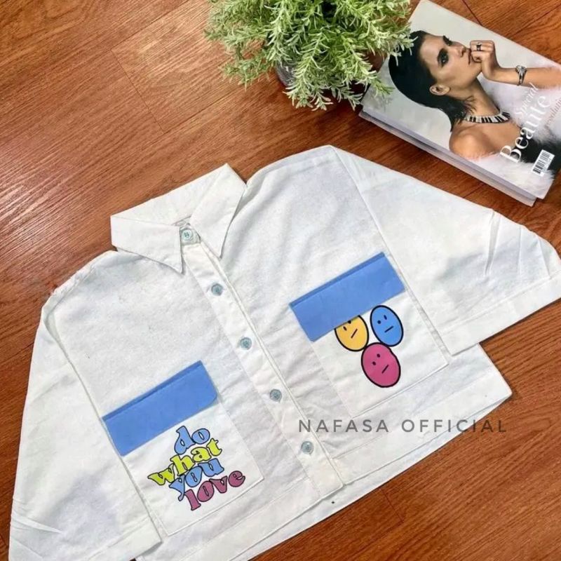 kemeja crop daisy linen painting sablon lucu