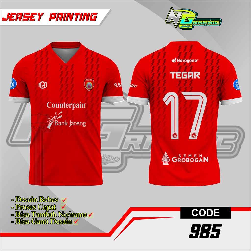 Jersey Bola Persipur Purwodadi Full Printing Free Request Custom Desain Suka-Suka BRI Liga 1 Indones