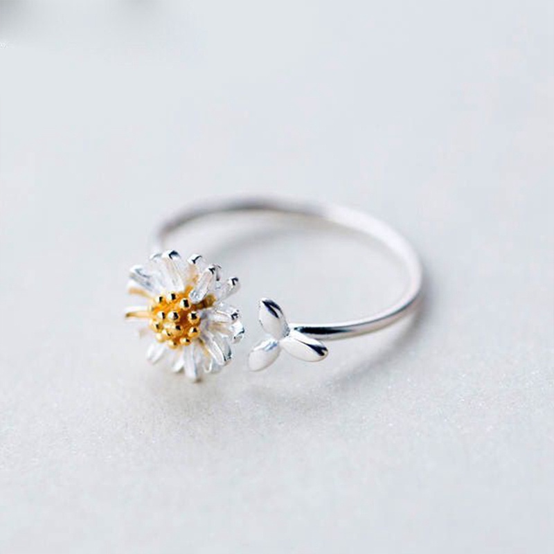 Cincin Bunga Daisy Lucu Untuk Wanita Gadis Manis Enamel Indah Bunga Matahari Terbuka Ring