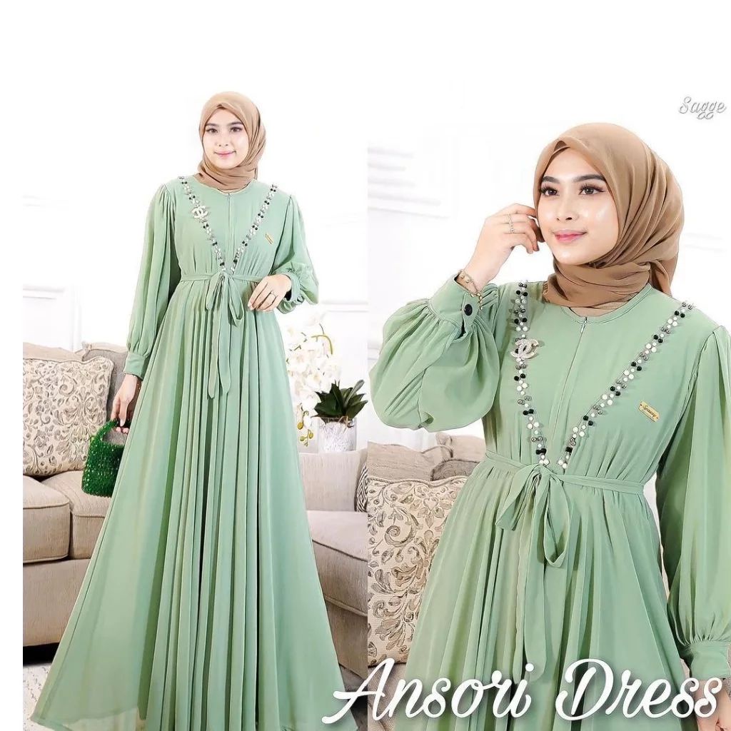 Ansori dress Gamis kondangan mewah bahan ceruty dress remaja muslimah gamis kekinian terbaru 2023