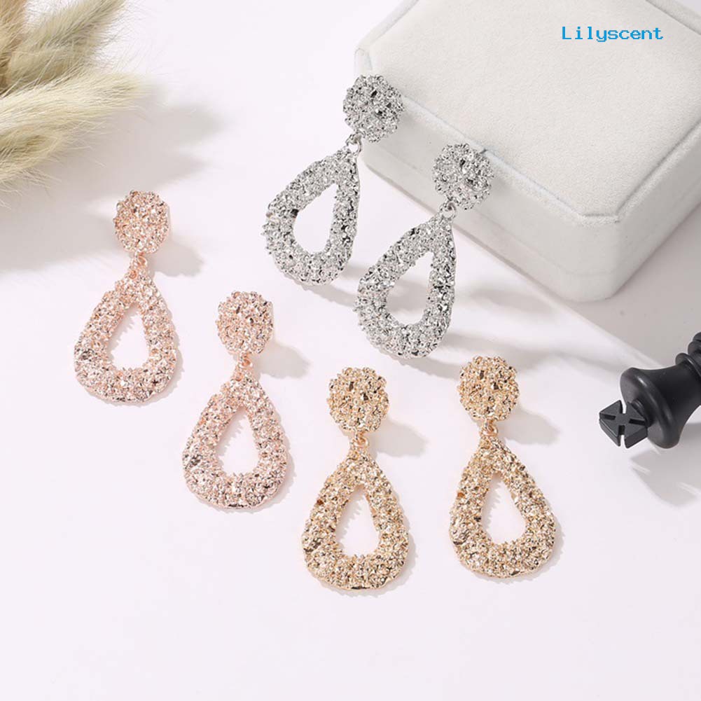 [LS] Bohemia Wanita Geometris Emboss Hollow Teardrop Menjuntai Stud Earrings Perhiasan Hadiah