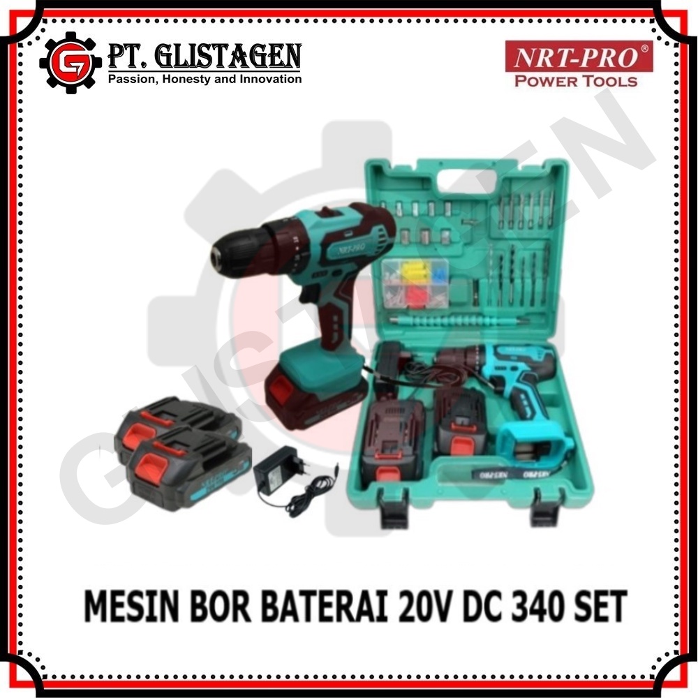 NRT-PRO 340HD Mesin Bor Tangan Cordless BATERAI Kayu Besi Beton Tembok Plus Mata  DRILL IMPACT NEW