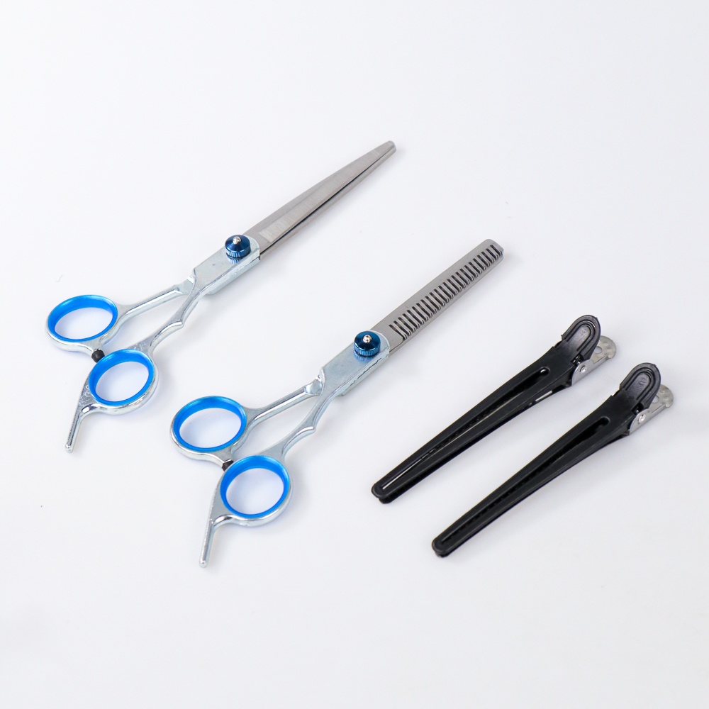 G-ORIi Aleekit Set Gunting Rambut Sasak &amp; Flat Hairdressing Scissors 10 Pcs Mr4017 Blue Or-i