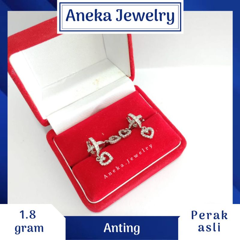 Anting Donat Gantung Love Mata2, Sepuh Emas Putih, Perak 925