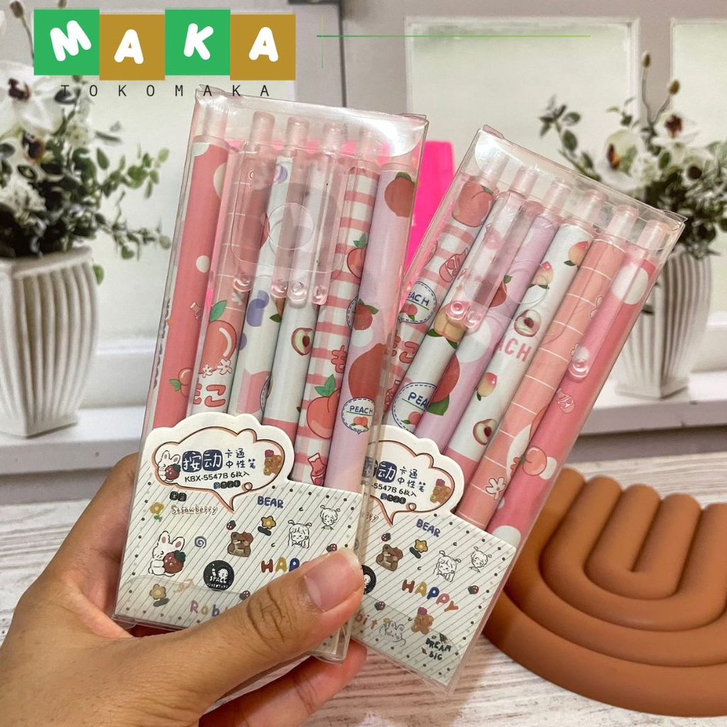 

paket pulpen mekanik gel eraseable isi 6 pcs motif peach pen cetek bisa dihapus isi 6 pcs bolpen gel tinta hitam pena perlengkapan sekolah alat tulis kantor atk