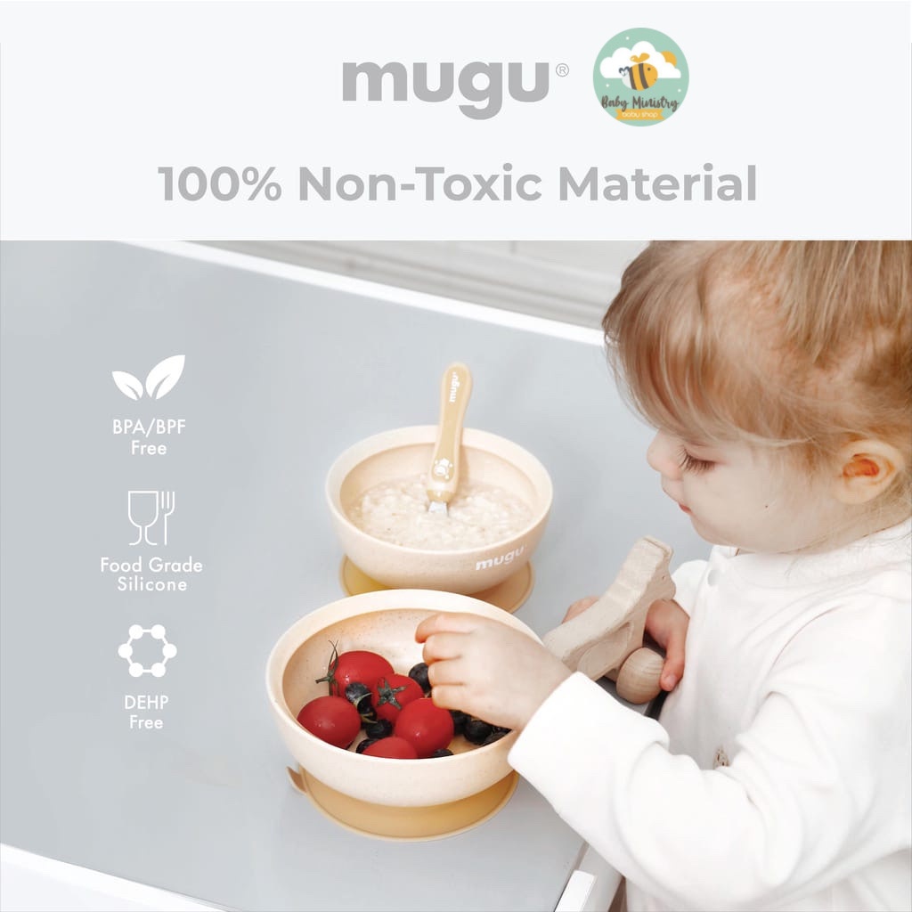 Mugu Wheat Straw Antispill Suction Bowl (340 ml &amp; 450 ml)  / Mangkok Makan Anak Bayi / mangkok suction / mugu / best seller mangkok suction / gift