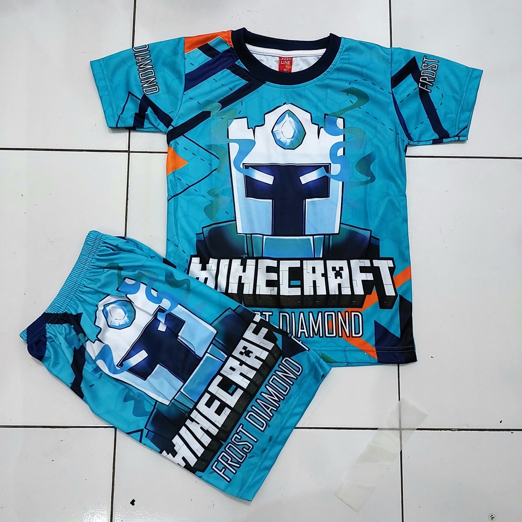 stelana anak minicraft full printing/baju kaos celana minicraft printing size 2-10thn