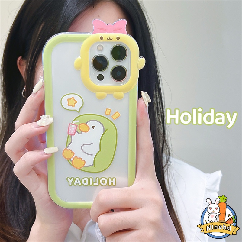 IPHONE Casing Kompatibel Untuk Iphone14 13 12 11 Pro Max X Xr Xs Max7 8 6 6s Plus Se2020Sarung Telepon Bebek Lucu Lensa Monster Kecil Shockproof Bening Silikon Soft Case Cover Pelindung