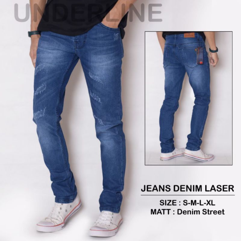 Celana Panjang Jeans Pria Slimfit Original Underline Model Laser