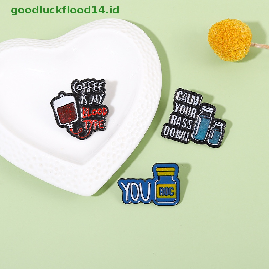 [GOOGFOUR] 1pcs Coffee is My Blood Type Enamel Pins Bros Calm Down You ROC Lapel Badges Punk Lucu Perhiasan Hadiah Untuk Teman Anak [TOP]