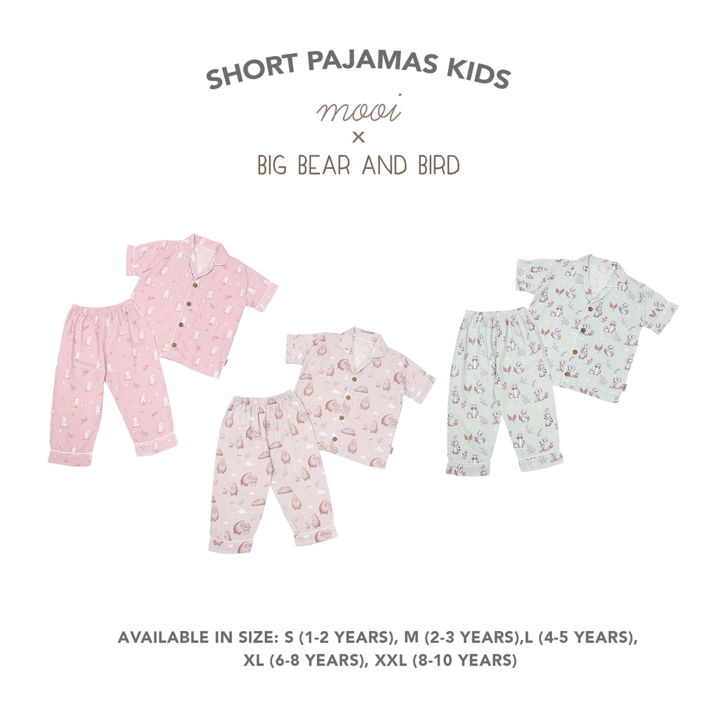 Baju Tidur Bayi Piyama Anak Mooi x Big Bear &amp; Bird  Short Pajamas Kids 1-10 Tahun