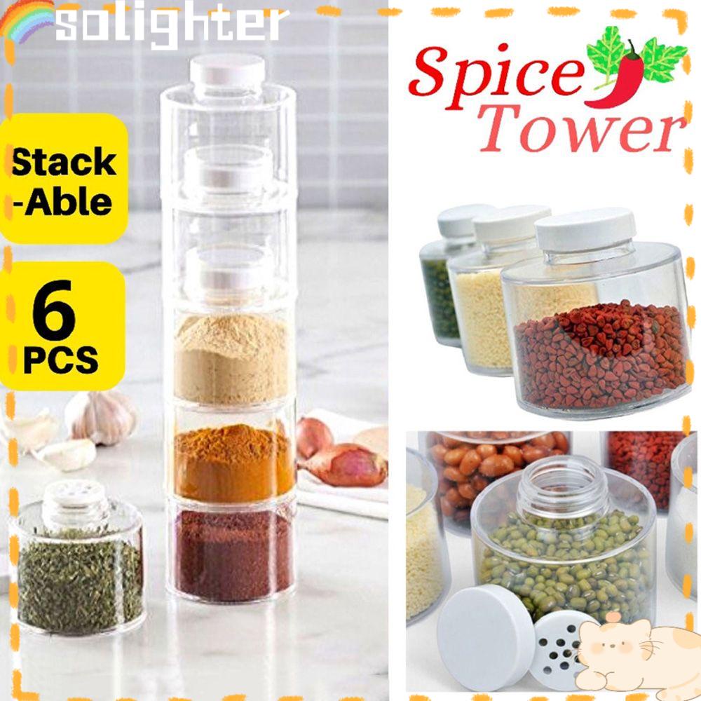 Solighter 6PCS/Set Toples Bumbu Hadiah Kotak Transparan Alat Dapur Botol Susun Sendiri