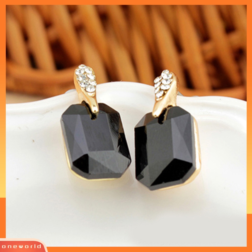 {oneworld} Wanita Elegan Persegi Panjang Berlian Imitasi Ear Studs Earrings Perhiasan Hadiah Ulang Tahun