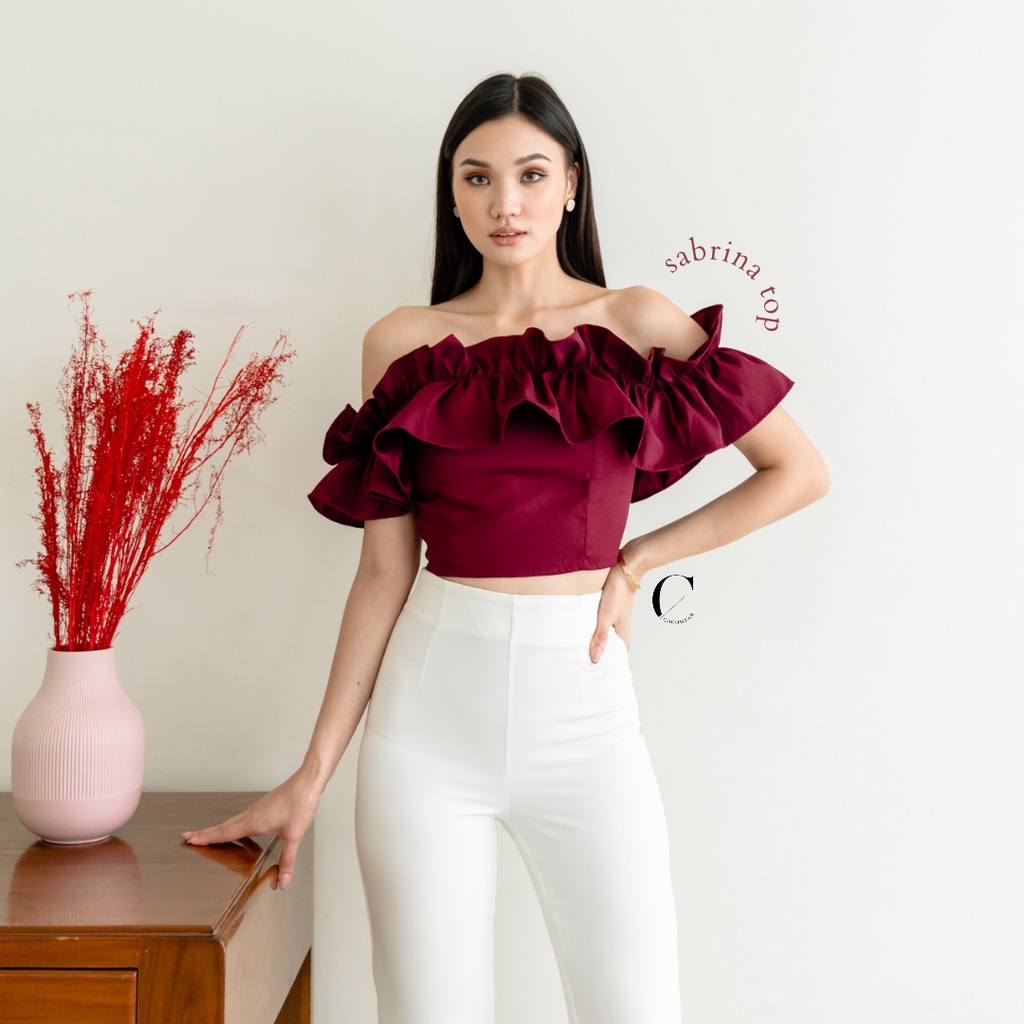 SILVY TOP - ATASAN SABRINA CROP PUFFY SLEEVES PREMIUM WANITA