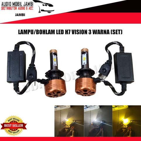 LAMPU MOBIL LED 3 WARNA H7 TURBO VISION LIGHT