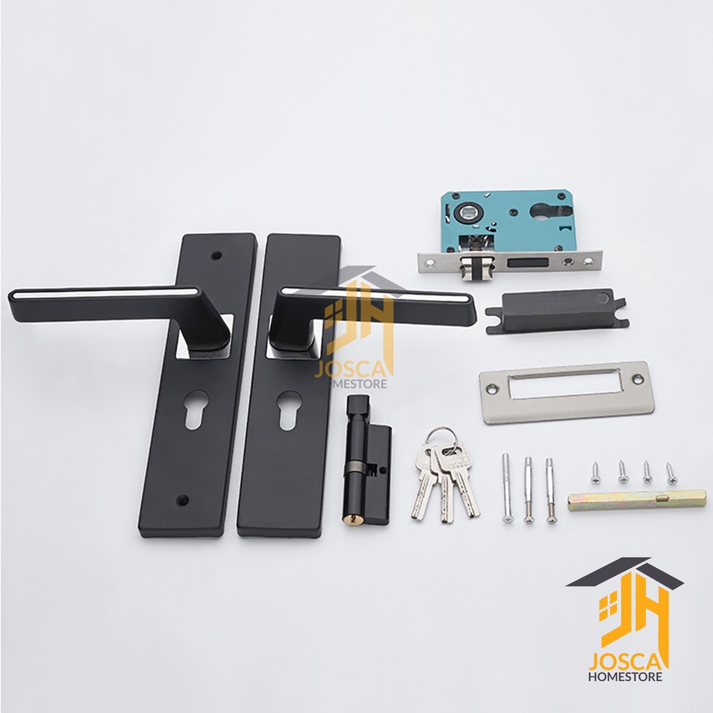 Gagang Pintu Gaya Eropa Hitam Full Set / Kunci Pintu/ Door Handle