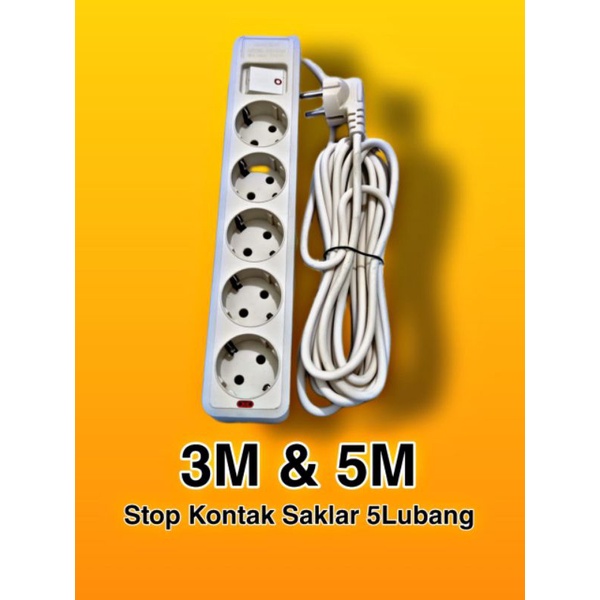 [ Pplus ] Stop kontak 3 lubang + kabel 5 meter &amp; 3 meter 2 lubang,3 lubang,4 lubang,5 lubang Kuningan SNI