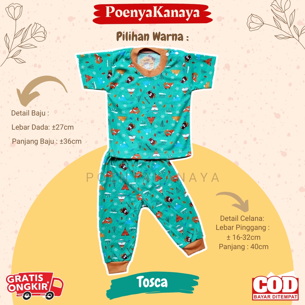 Setelan Baju Bayi Piyama Bayi Baju PENDEK celana PANJANG OBLONG PRINTING Saffenda SNI 3-12 Bulan SPY37