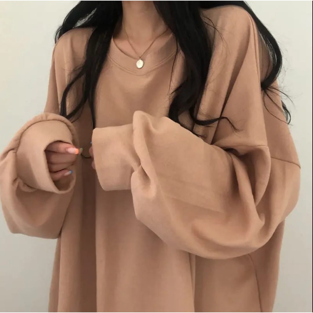 Sweater Batwing XXXL Oversize Basic Oblong | Sweater Wanita Bigsize | Sweater Polos-mocca